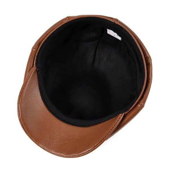 Brown Peaky Blinders Hat Newsboy Flat Cap, Leather Gatsby Baker Boy Driver Cap - Picture 2 of 4